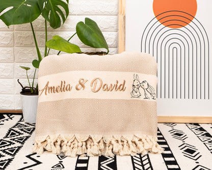 Personalized Blanket, Cotton Anniversary Gift 85" x 80"